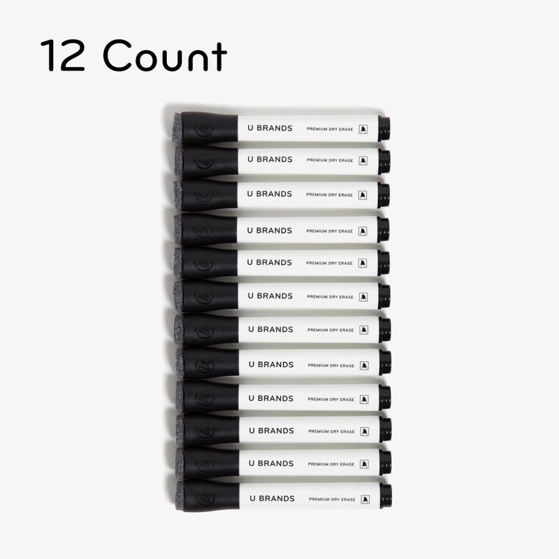 U Brands Fine Tip Dry Erase Markers with Eraser, Whiteboard Markers with Chisel tip, Low Odor, Black, Set of 12 - Image 2